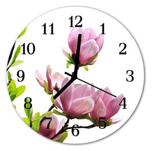 Sklenené hodiny okrúhle Magnolia kvetina fi 30 cm