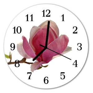 Sklenené hodiny okrúhle Magnolia kvetina fi 30 cm