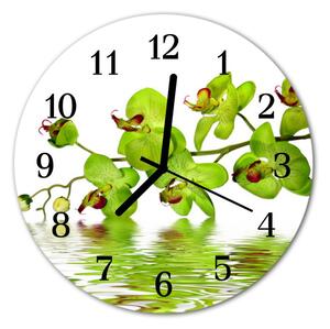 Sklenené hodiny okrúhle Orchidea fi 30 cm