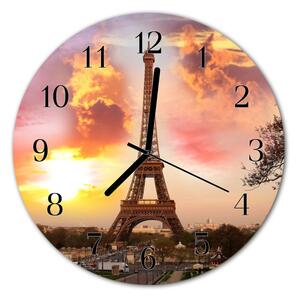 Sklenené hodiny okrúhle Eiffelova veža v paríži fi 30 cm