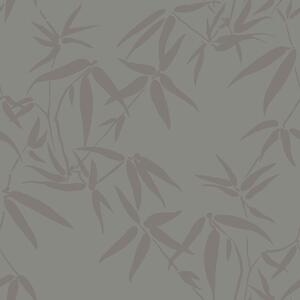 Sivá vliesová tapeta na stenu, hnedé metalické listy bambusu 347739, City Chic, Origin
