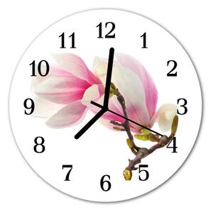 Sklenené hodiny okrúhle Magnolia kvetina fi 30 cm