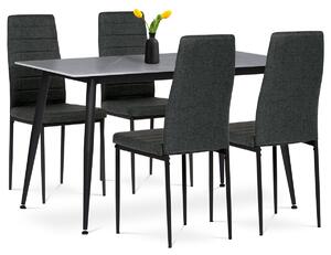 Autronic - Jídelní set 1+4, stůl 130x70, deska slinutý kámen v imitaci šedého matného mramoru, židle zelená látka, černý lak - ASE-1003 BK2 AKCE