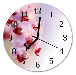 Sklenené hodiny okrúhle Orchidea fi 30 cm