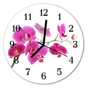 Sklenené hodiny okrúhle Orchidea fi 30 cm
