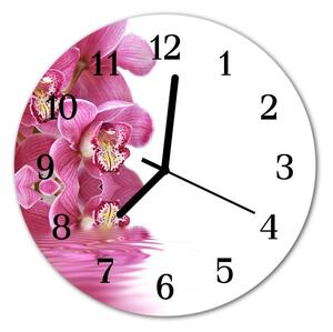 Sklenené hodiny okrúhle Orchidea fi 30 cm