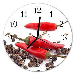 Sklenené hodiny okrúhle Chilli korenie fi 30 cm