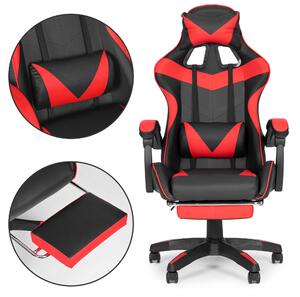 ModernHome Bucket herná stolička, kancelárska stolička s nastavovaním a červenými podložkami pod nohy