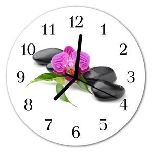 Sklenené hodiny okrúhle Orchidea fi 30 cm