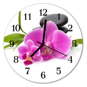 Sklenené hodiny okrúhle Orchidea fi 30 cm