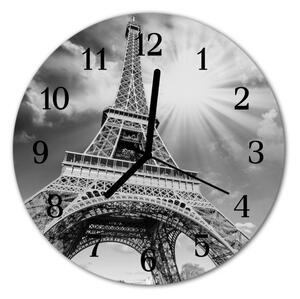 Sklenené hodiny okrúhle Eiffelova veža v paríži fi 30 cm