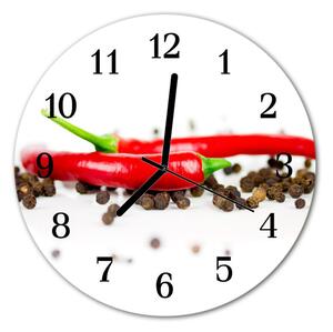 Sklenené hodiny okrúhle Paprika korenie fi 30 cm