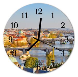 Sklenené hodiny okrúhle Hlavné mesto praha fi 30 cm