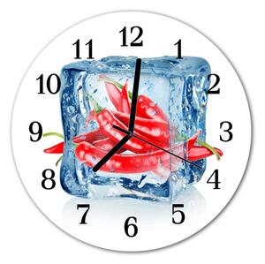 Nástenné sklenené hodiny Hot chili korenie s ľadom fi 30 cm