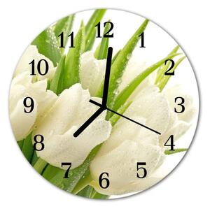 Nástenné sklenené hodiny Tulipány fi 30 cm