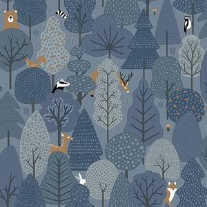Vliesová modrá detská tapeta - zvieratká v lese M51601, My Kingdom, Ugépa