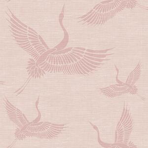 Vliesová ružová tapeta - vtáky, žeriavy - látková textúra 347757, Natural Fabrics, Origin