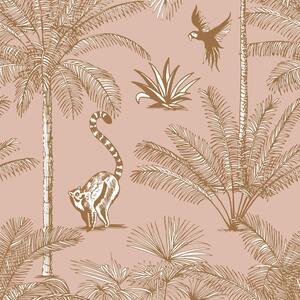 Vliesová ružová tapeta - opice, palmy, tropické listy, 158943, Paradise, Esta Home
