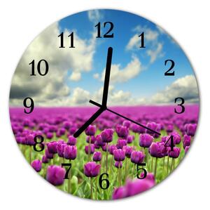 Nástenné sklenené hodiny Tulipány fi 30 cm