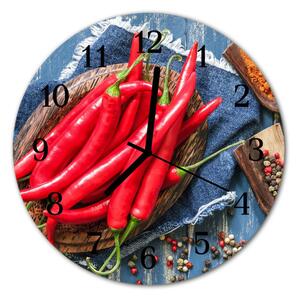 Nástenné sklenené hodiny Chilli korenie fi 30 cm