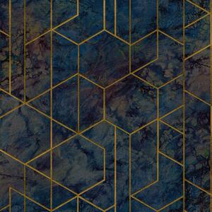 Modrá mramorovaná tapeta geometrický vzor WL2503, Wanderlust, Grandeco