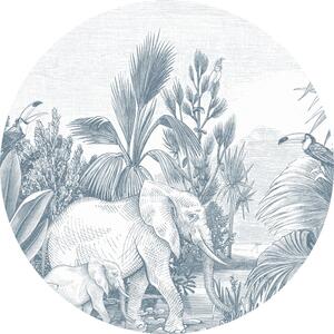 Samolepiaca kruhová obrazová tapeta Džungľa, slony 159078, priemer 70 cm, Forest Friends, Esta