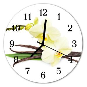 Nástenné sklenené hodiny Vanilková orchidea fi 30 cm