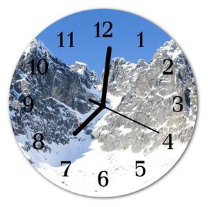 Nástenné sklenené hodiny Hory v zime fi 30 cm