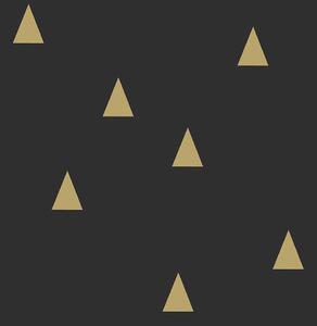 Vliesová čierna tapeta so zlatými trojuholníky 139123, Black & White, Esta