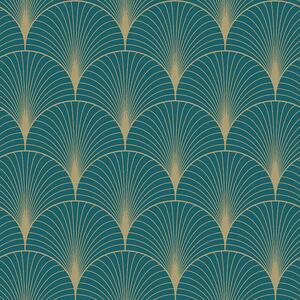 Tmavo tyrkysová geometrická vliesová tapeta 139230, Art Deco, Esta
