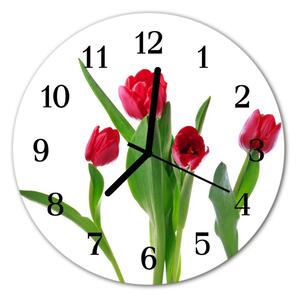 Nástenné sklenené hodiny Tulipány fi 30 cm