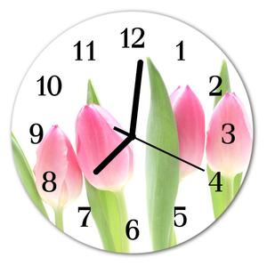 Nástenné sklenené hodiny Tulipány fi 30 cm