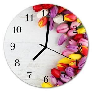 Nástenné sklenené hodiny Tulipány fi 30 cm