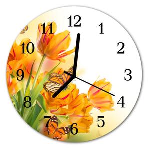 Nástenné sklenené hodiny Tulipány fi 30 cm