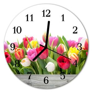 Nástenné sklenené hodiny Tulipány fi 30 cm