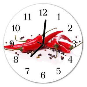 Nástenné sklenené hodiny Chilli korenie fi 30 cm