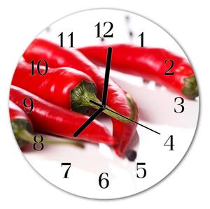 Nástenné sklenené hodiny Chilli korenie fi 30 cm