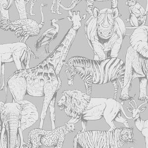 Detská vliesová tapeta Džungľa, 108567, Jungle Animals Grey, Kids @ Home 6, Graham & Brown