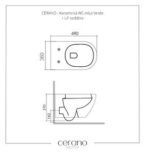 CERANO - Závesná WC misa Verde, Rimless + UF sedátko - čierna matná - 36x49 cm