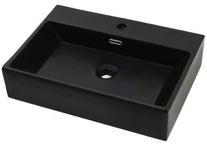Umývadlo s otvorom na batériu, keramické, čierne, 60,5x42,5x14,5 cm
