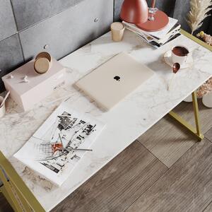 Kalune Design Psací stôl ANEMON biely mramor/zlatý
