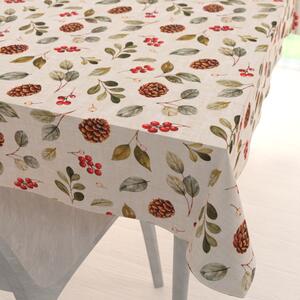 Biante Dekoračný obdĺžnikový obrus Leona LN-181 Červené bobule, šišky a listy na režnom 50x100 cm