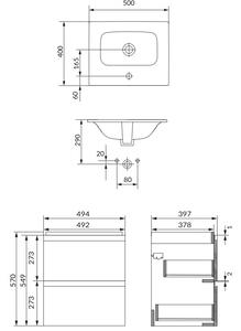 Cersanit Moduo SET, závesná skrinka 50x45x57 cm + umývadlo 50cm, antracitová matná, S801-479
