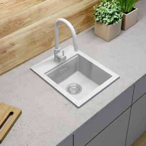 Sink Quality Ferrum New 4050, 1-komorový granitový drez 400x500x185 mm + čierny sifón, biela, SKQ-FER.4050.WH.XB