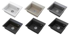 Sink Quality Ferrum New 5055, 1-komorový granitový drez 560x500x210 mm + zlatý sifón, čierna škvrnitá, SKQ-FER.5055.BP.XG