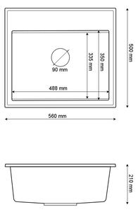 Sink Quality Ferrum New 5055, 1-komorový granitový drez 560x500x210 mm + chrómový sifón, béžová, SKQ-FER.5055.B.X
