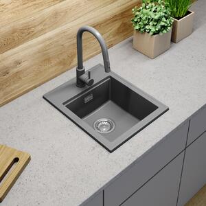 Sink Quality Ferrum New 4050, 1-komorový granitový drez 400x500x185 mm + chrómový sifón, šedá, SKQ-FER.4050.G.X