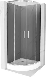 Mexen Rio, štvrťkruhový sprchovací kút s posuvnými dverami 80 x 80 cm, 5mm šedé sklo, chrómový profil + biela vysoká sprchová vanička Rio, 863-080-080-01-40-4710