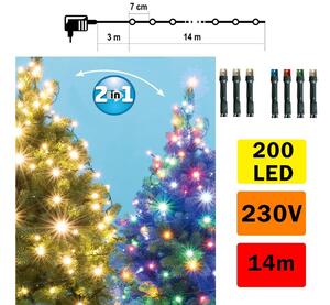 FK technics LED Vianočná vonkajšia reťaz 200xLED/5 funkcií 17m IP44 teplá biela/multicolor FK0187 + záruka 3 roky zadarmo