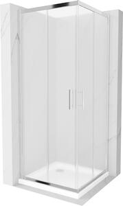 Mexen Rio, štvorcový sprchovací kút s posuvnými dverami 70 (dvere) x 70 (dvere) x 190 cm, 5mm sklo námraza, chrómový profil + biela sprchová vanička SLIM, 860-070-070-01-30-4010